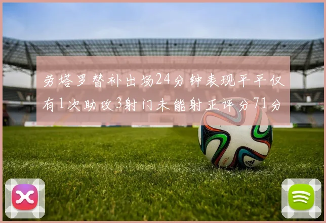劳塔罗替补出场24分钟表现平平仅有1次助攻3射门未能射正评分71分